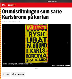 Screenshot från Kvällsposten.se om U 137s grundstötning i Karlskrona skärgård, källa Kvällsposten